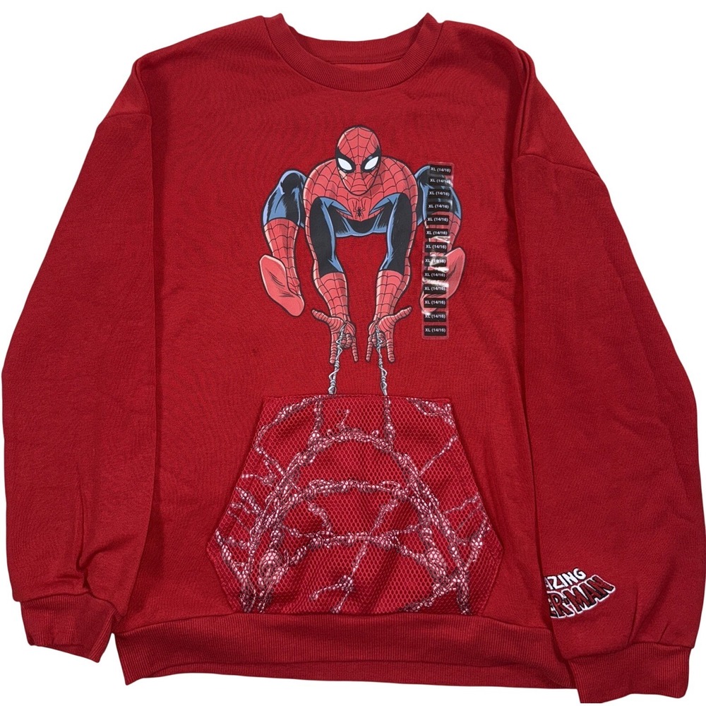 Marvel Spider-Man Boys Sweatshirt 14/16 Red Web Pouch Graphic NWOT READ
